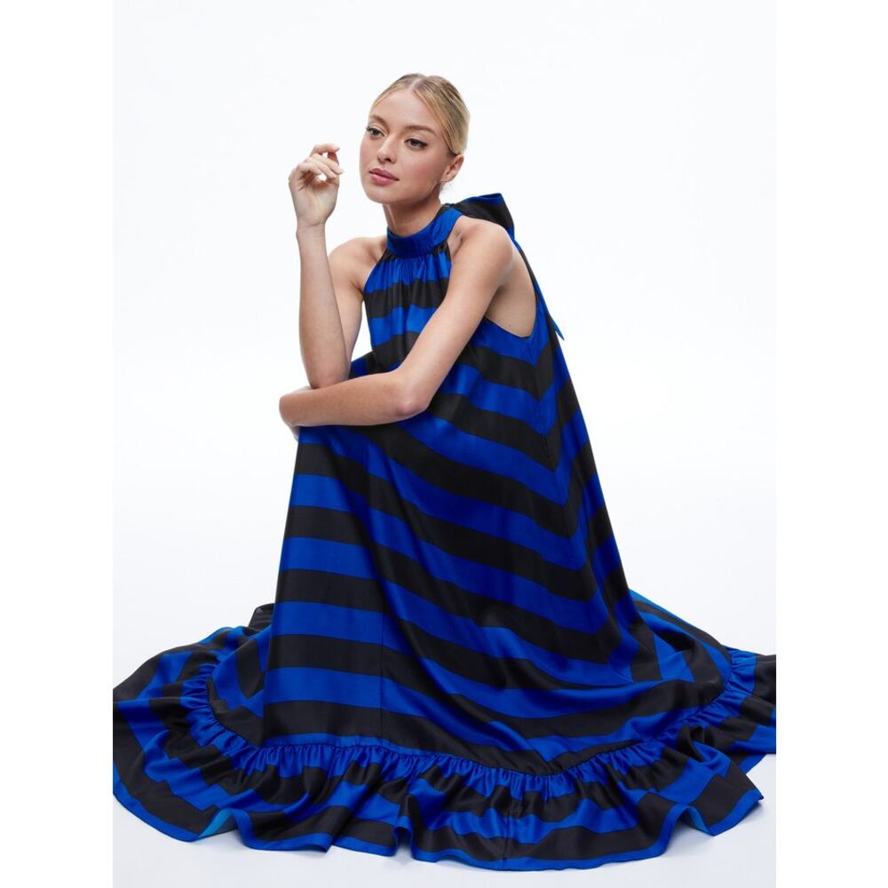 Alice + Olivia Blue and Black Striped Halter Maxi Dress - Picture 3 of 11